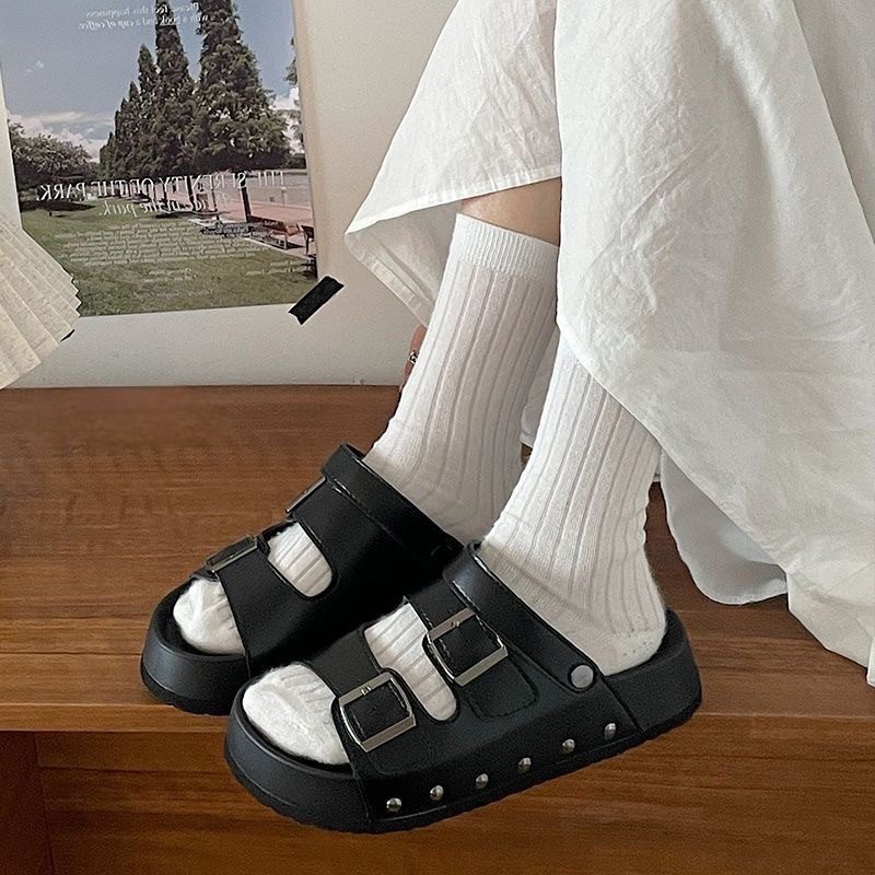 (Sẵn trắng) Dép Quai Hậu Quai Ngang Chất Da PU Đi Được 2 Kiểu Ulzzang