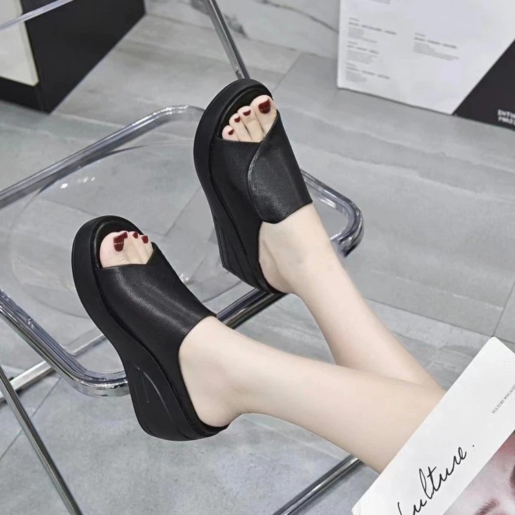 Dép đế xuồng da thật chống thấm nước chống cơn trượt  tôn dáng 6cm siêu đẹp