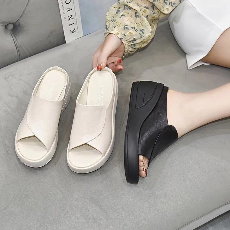 Dép đế xuồng da thật chống thấm nước chống cơn trượt  tôn dáng 6cm siêu đẹp