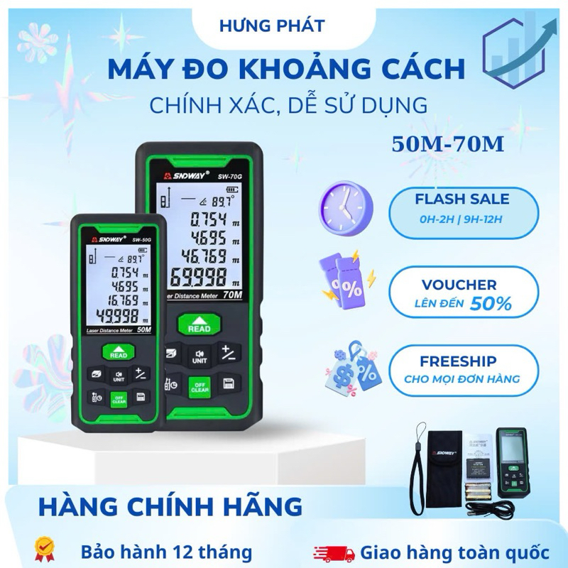 Thước đo khoảng cách SNDWAY tia Laser Xanh 50G /70G ( pin sạc)