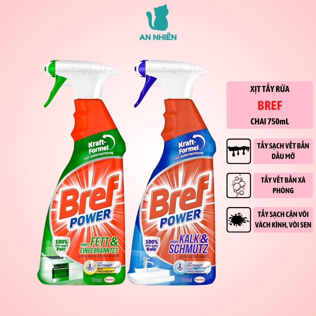 Xịt tẩy rửa đa năng Bref Power 750ml của Đức, tẩy cặn canxi trên inox ...