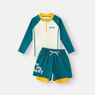 Đồ bơi bé trai dáng rời gồm áo dài tay+ quần đùi 2 lớp, đồ tắm, đồ đi biển cho bé trai sz 10- 40 kg