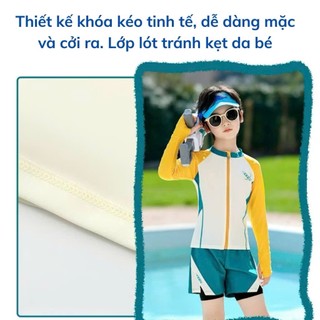 Đồ bơi bé trai dáng rời gồm áo dài tay+ quần đùi 2 lớp, đồ tắm, đồ đi biển cho bé trai sz 10- 40 kg