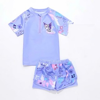 BK25 Đồ bơi bé gái BONBON KIDS dáng rời gồm áo+ quần đùi 2 lớp hoạ tiết Kurumi,bộ đồ đi tắm biển bé size 10- 45 kg