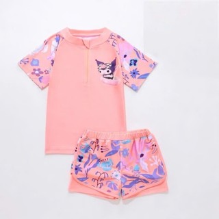 BK25 Đồ bơi bé gái BONBON KIDS dáng rời gồm áo+ quần đùi 2 lớp hoạ tiết Kurumi,bộ đồ đi tắm biển bé size 10- 45 kg