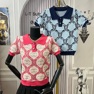 Áo len polo cổ bẻ hoạ tiết chữ X len dệt kim cộc tay free size mã 803