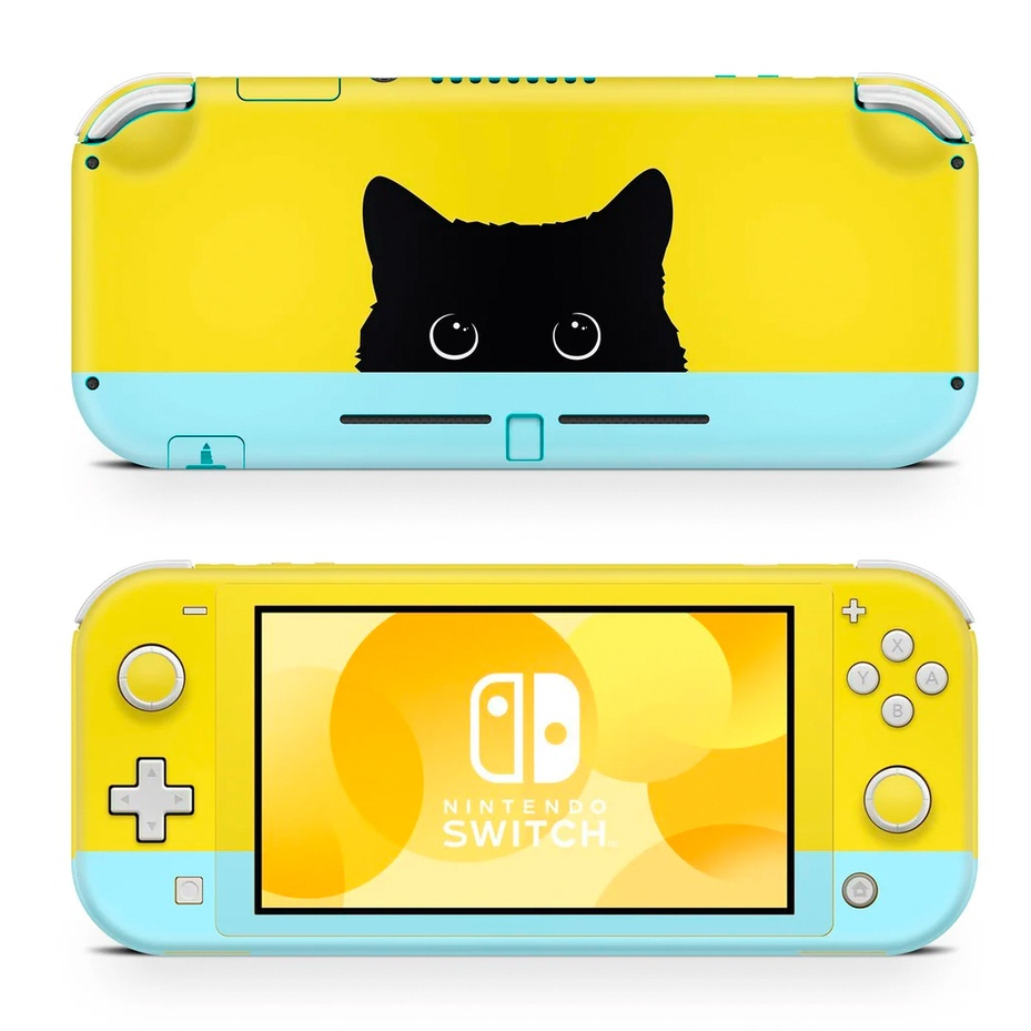 Skin decal dán Nintendo Switch Lite mẫu Con mèo đen trên nền vàng (đã cắt sẵn, dễ dán)