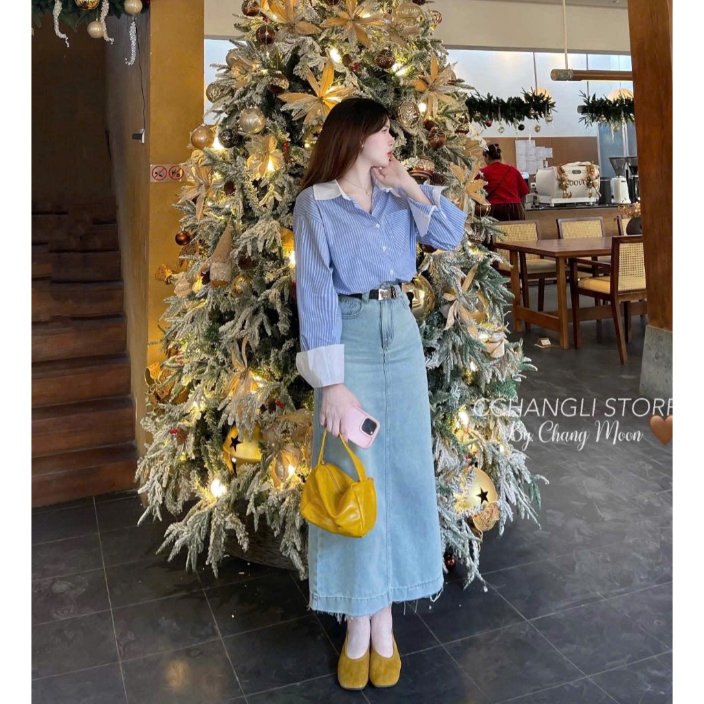 Áo Sơ Mi Nữ Kẻ Sọc Xanh Nhiều Kiểu Dáng Oversize Chất Thô Cotton Thấm Hút Mồ Hôi,Phong Cách(Có Sẵn - Sỉ)