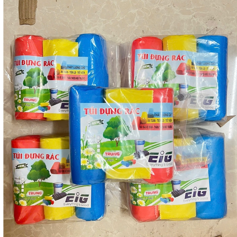 Combo 5KG Túi Đựng Rác EIG MÀU TRUNG eig màng pp màu 1kg có 3 Cuộn ...