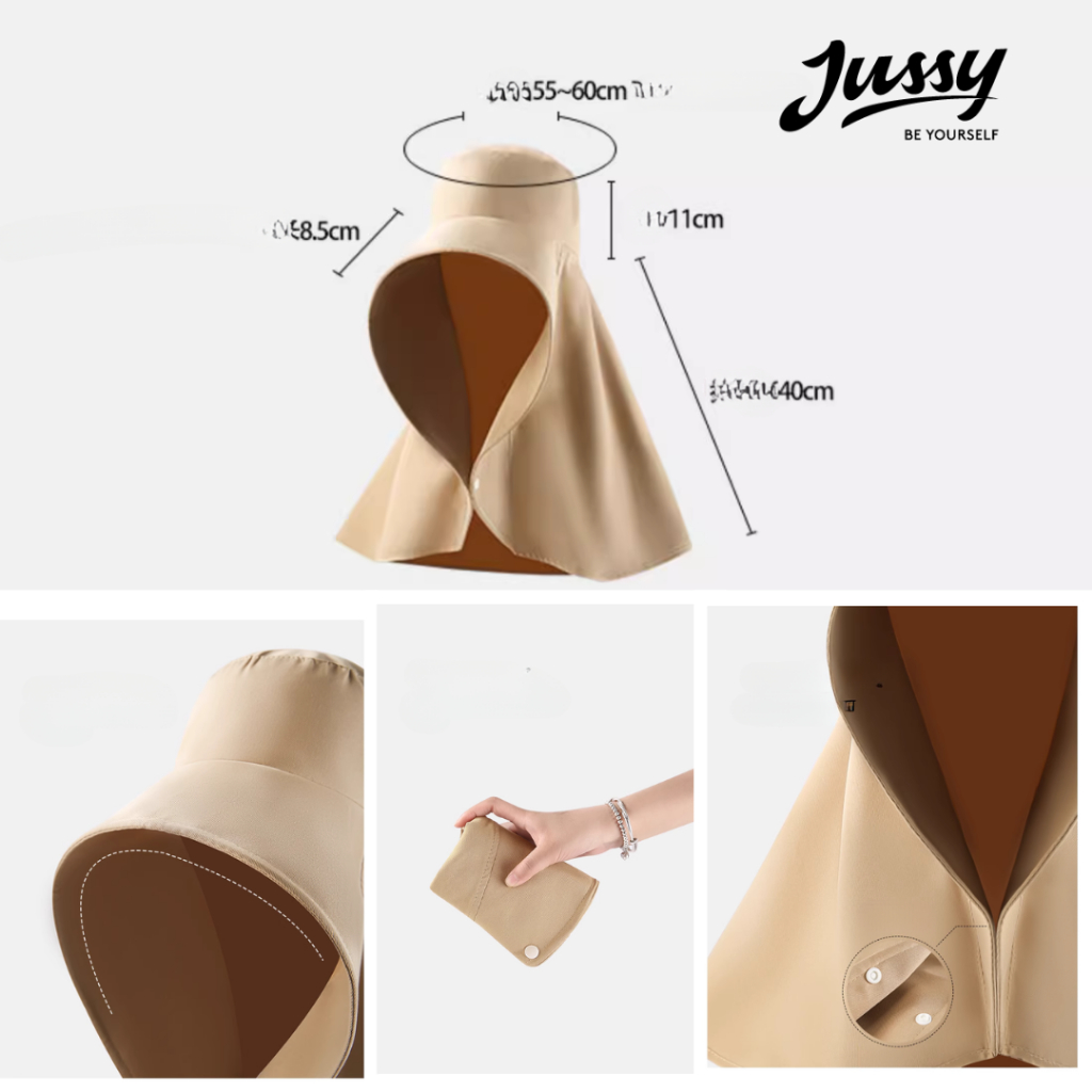 Mũ Chống Nắng Có Khăn Che Full Đầu Tới Vai Viền Vành Kẽm JN09 Jussy Official Khăn Trùm Đầu Triệu Lộ Tư Vải Cotton Lụa