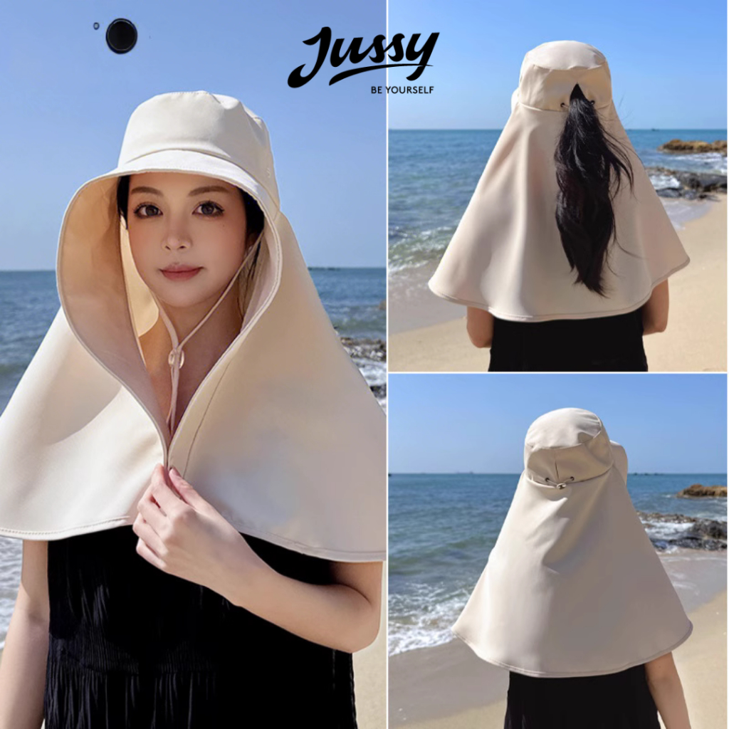 Mũ Chống Nắng Có Khăn Che Full Đầu Tới Vai Viền Vành Kẽm JN09 Jussy Official Khăn Trùm Đầu Triệu Lộ Tư Vải Cotton Lụa