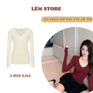 Áo Thun Zip Cổ Tim Sexy 2 Màu Hấp Dẫn Có Độn Vai DÀI TAY (Có Sẵn - Sỉ)