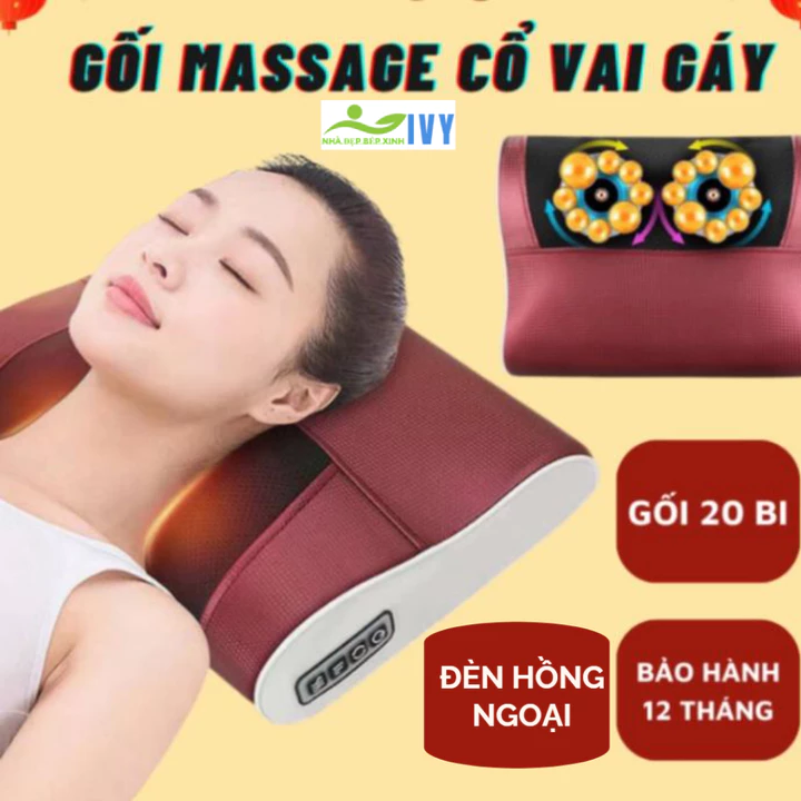 Gối Massage CỔ VAI GÁY Hồng Ngoại 20 Bi Cao Cấp . máy mat xa cổ vai gáy lưng cải thiện sức khỏe