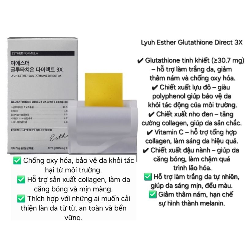 lyuh esther glutathione direct 3x FILM NGẬM TRẮNG DA DR FORMULA FILM HÀN QUỐC CHÍNH HÃNG type_Tonus & vitalité