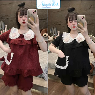 Bộ Pyjama Đũi Gân Mềm Mát In Thỏ Tay Cộc Quần Đùi Đũi Mềm Mịn Freesize.