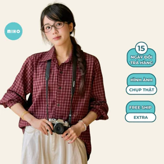 XẢ HÀNG Áo Sơ Mi Kẻ Sọc Dài Tay, Áo Sơ Mi Nữ Chất Vải Thô Đũi, Áo Sơmi Dáng Rộng Miho House