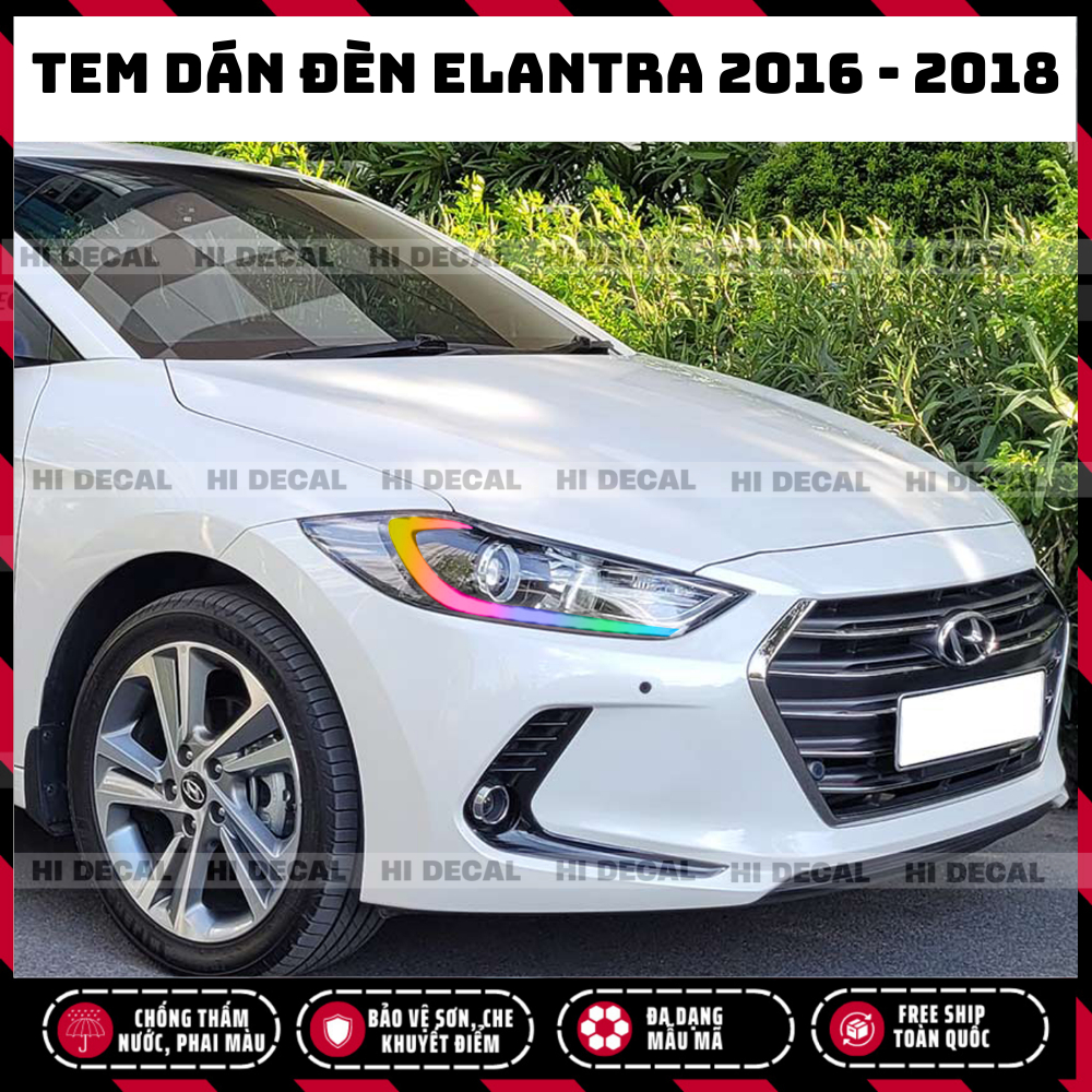 Tem đèn xe Elantra 2016 2017 2018, decal đổi màu đèn , tem trang trí xe chống nước, bền màu