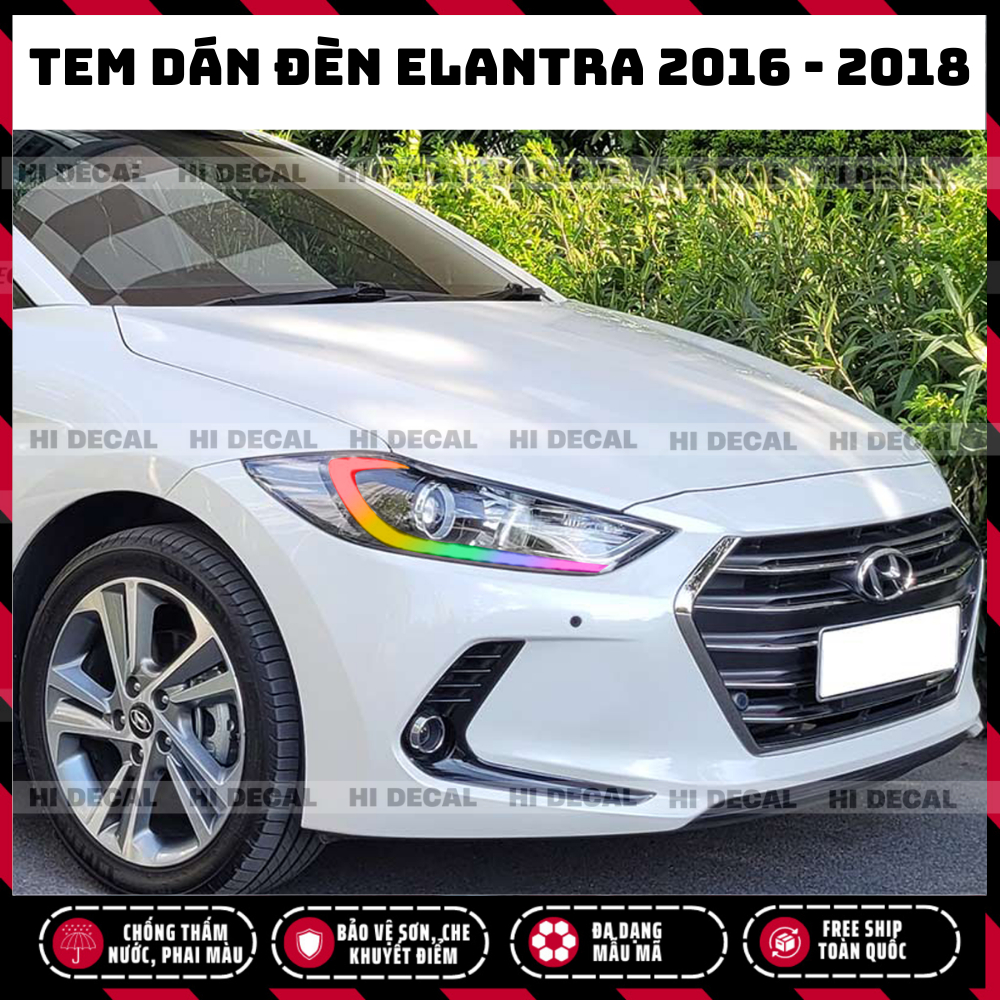 Tem đèn xe Elantra 2016 2017 2018, decal đổi màu đèn , tem trang trí xe chống nước, bền màu