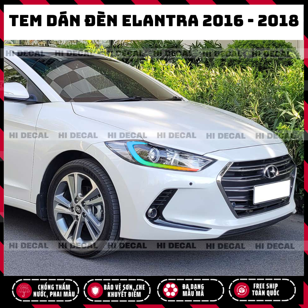 Tem đèn xe Elantra 2016 2017 2018, decal đổi màu đèn , tem trang trí xe chống nước, bền màu