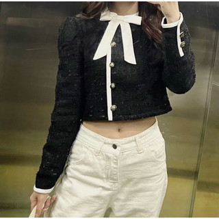 ÁO TWEED ROSE TEA TOP ĐEN S TI NGOAN (NEWTAG)