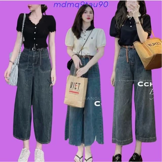 Quần bò jean nữ ống đứng suông xuông rộng loe xòe cắt gấu jeans rin cạp cao cao hot