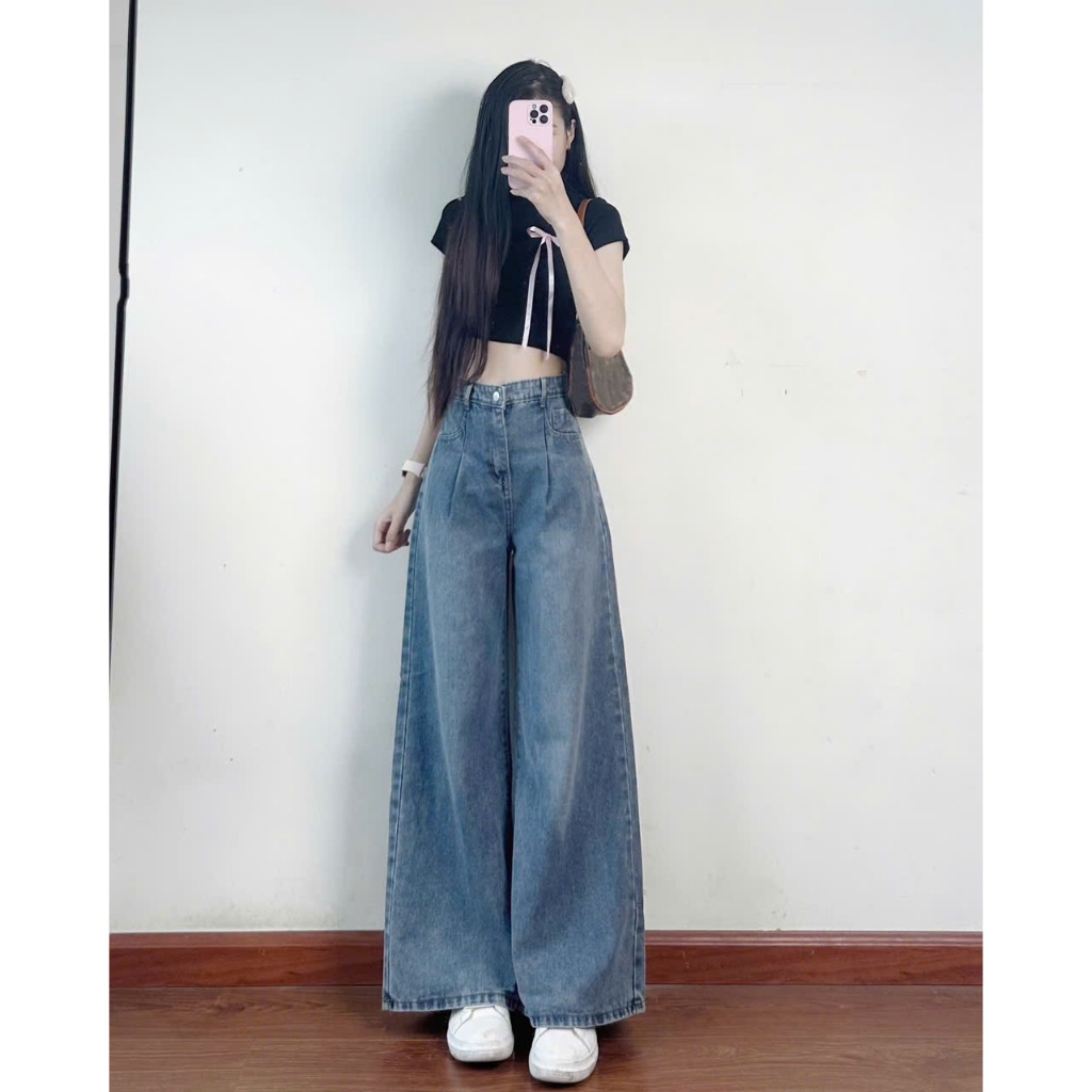 Quần Jean Bò Joolate Ống Xuông Rộng Xếp Ly Cạp Cao Tôn Dáng Đủ Màu -Quần Bò Ống Suông Unisex Đi Học Đi Làm