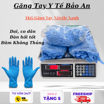 (1kg) Găng tay y tế | găng tay y tế nitrile xanh chuyên dùng cho phòng khám ( được 120-150 đôi )