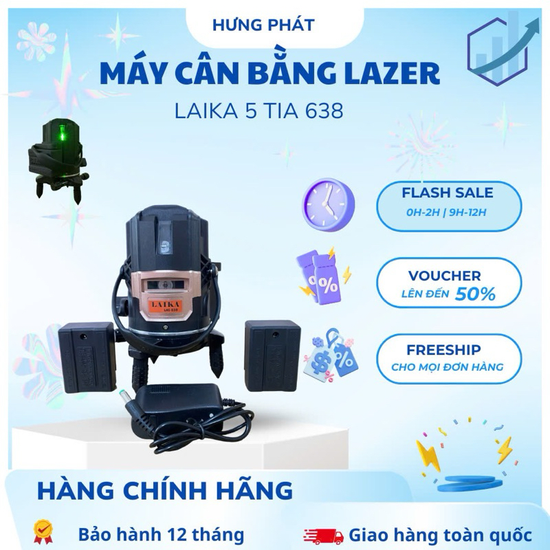 Máy cân bằng mực, máy bắn cốt bằng lazer 5 tia LKG 638- đen chính hãng LAIKA - Hưng Phát