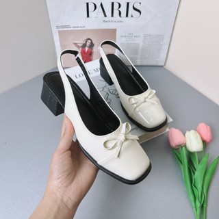 Giày hở gót nữ đế cao 5cm thời trang phối hoạ tiết nơ siu xinh MS V142
