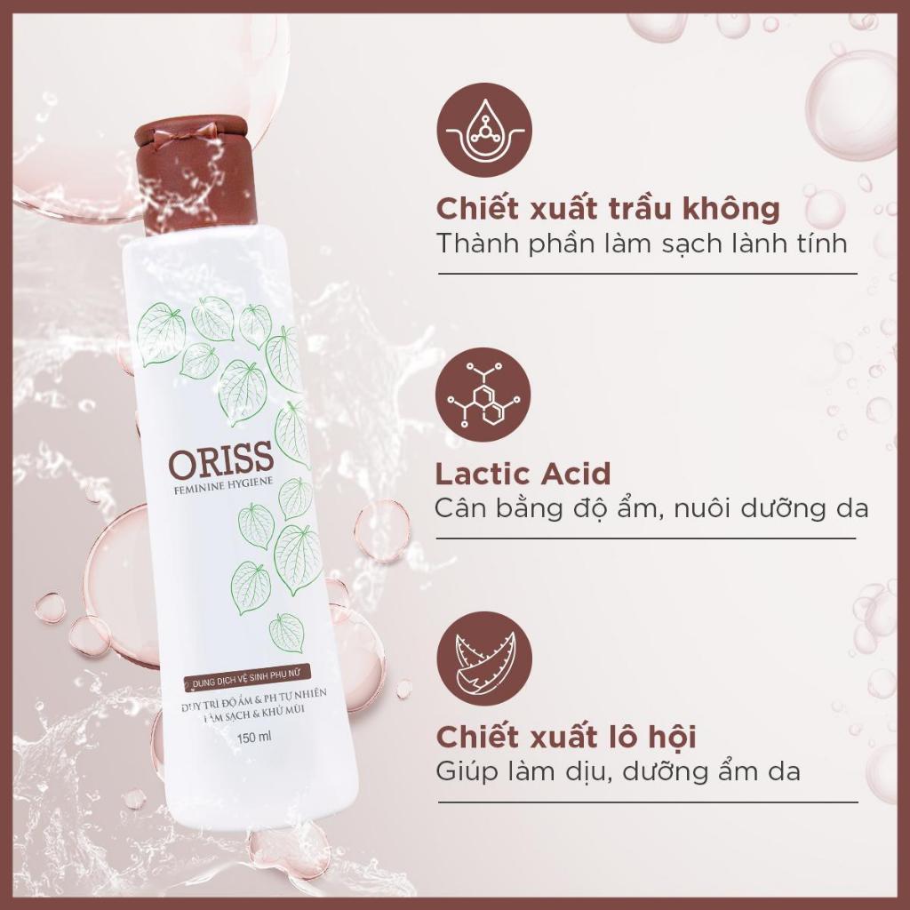 Dung dịch vệ sinh phụ nữ Oriss trầu không khử mùi làm sạch dịu nhẹ cân bằng độ ẩm và pH chai 150ml