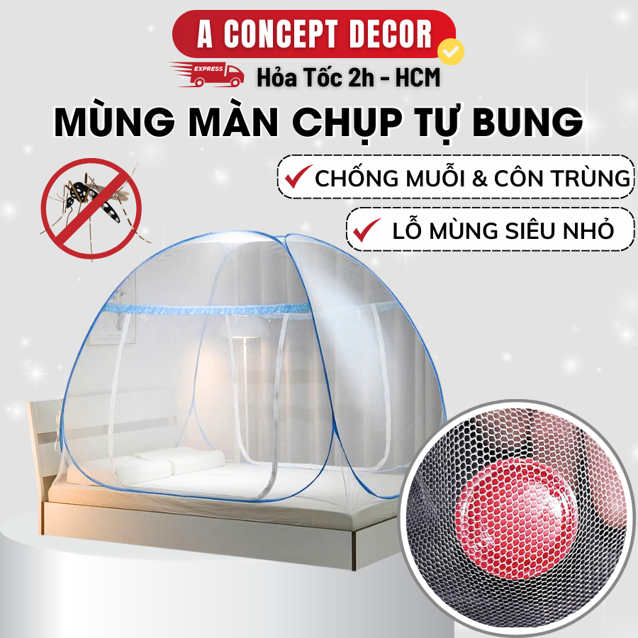 Ảnh Mùng Màn Chụp Tự Bung Có Cửa Cao Cấp Mùng Chụp Gấp Gọn Tiện Dụng Chống Muỗi Tốt Màn Chụp To Cho Gia đình 1m6x2m/1m8x2m 1
