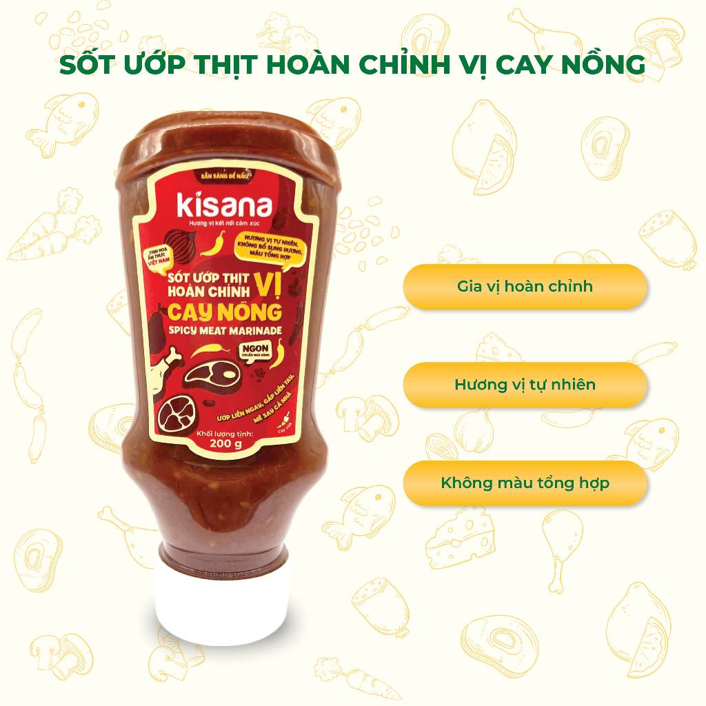 Sốt ướp thịt hoàn chỉnh vị cay nồng Kisana 200g - Gia vị ướp thịt nướng thơm ngon chuẩn vị nhà hàng