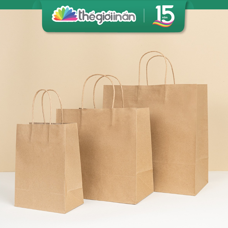 Set 10 Túi Giấy Kraft Có Quai Đựng Quà Nhiều Kích Thước, Túi Giấy Kraft Chất Lượng Cao