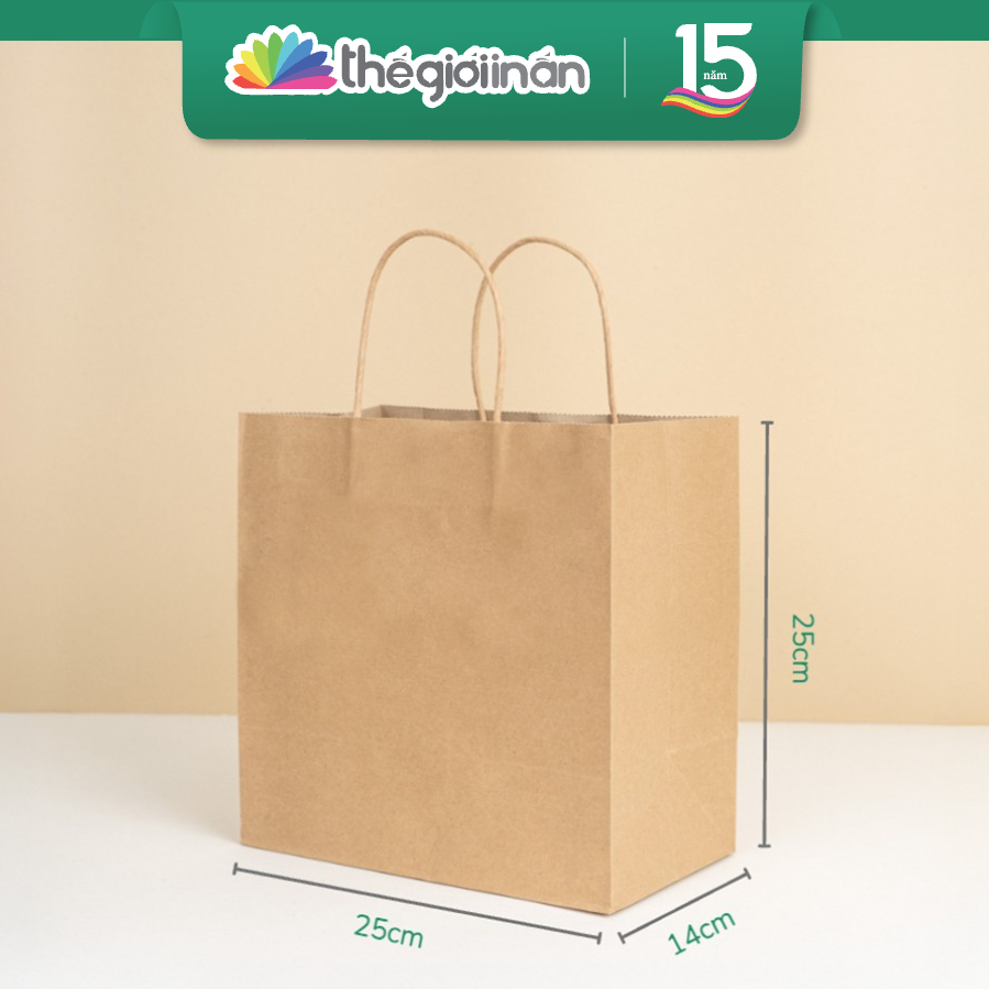 Set 10 Túi Giấy Kraft Có Quai Đựng Quà Nhiều Kích Thước, Túi Giấy Kraft Chất Lượng Cao