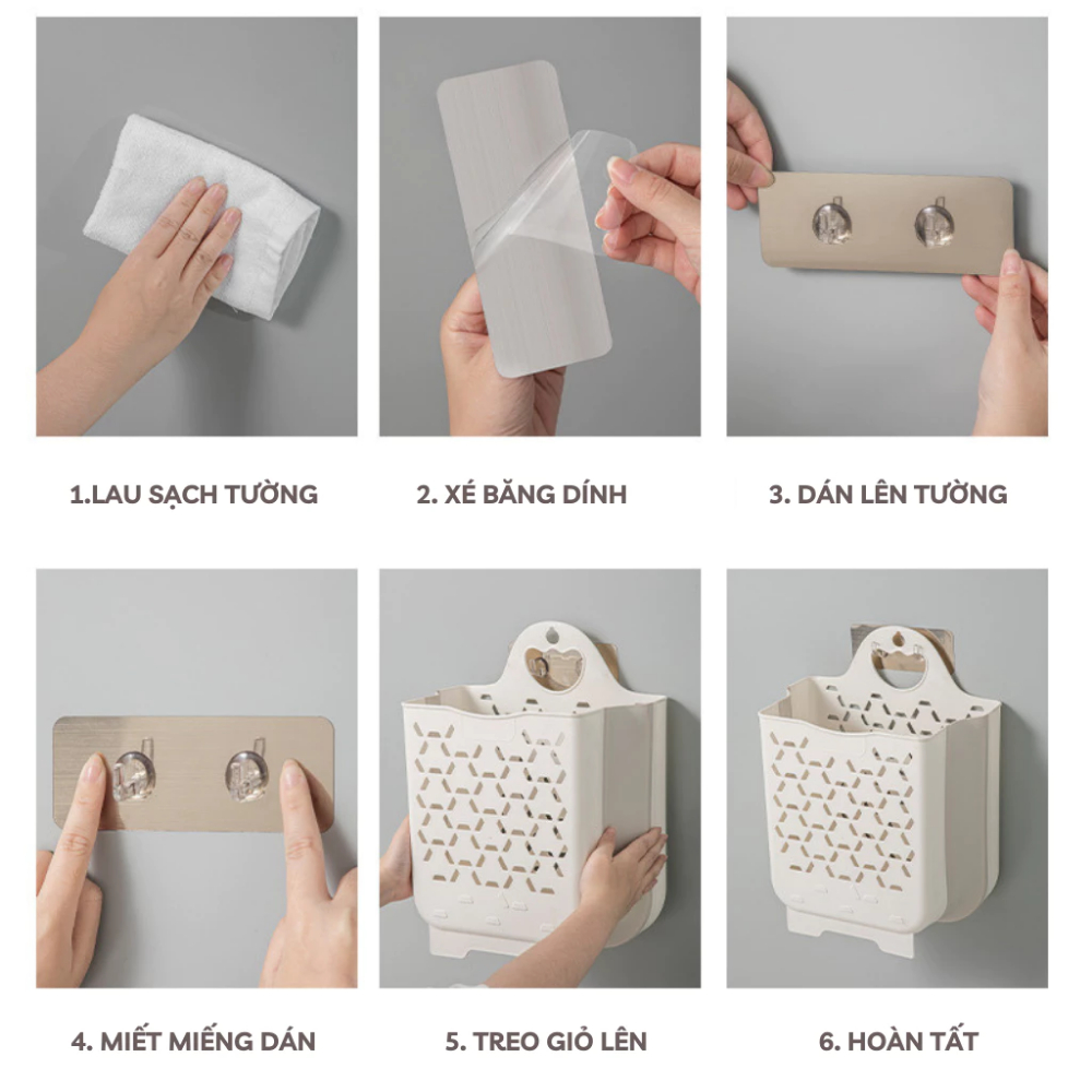Giỏ đựng quần áo nhà tắm DINO thiết kế tay cầm treo tường có thể gấp gọn chất liệu nhựa dẻo TPR kèm miếng dán
