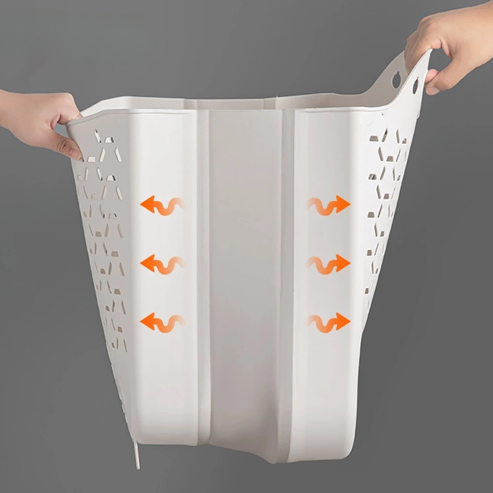 Giỏ đựng quần áo nhà tắm DINO thiết kế tay cầm treo tường có thể gấp gọn chất liệu nhựa dẻo TPR kèm miếng dán