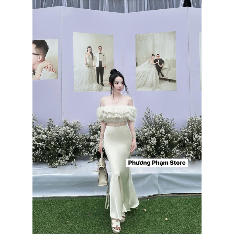 Chân váy lụa đuôi xoè