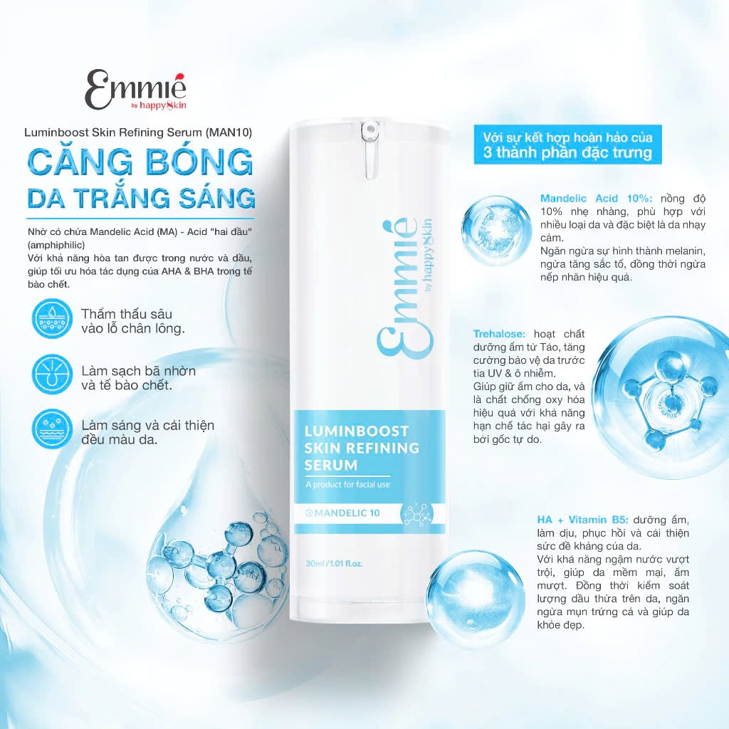 Ảnh Tinh chất trẻ hóa căng bóng da 10% Mandelic Acid Luminboost Skin Refining serum 30ml 3