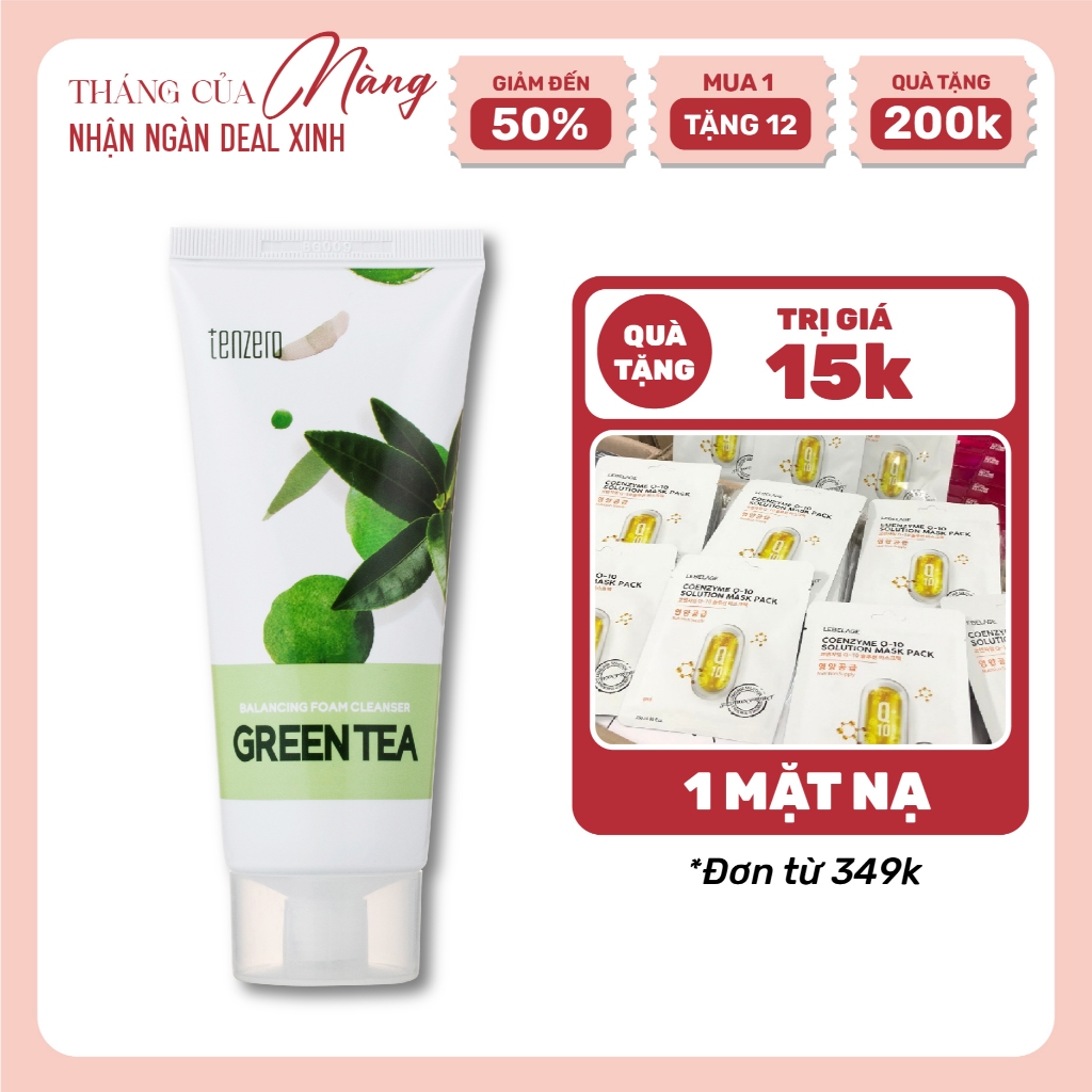 Ảnh Sữa Rửa Mặt Trà Xanh Tạo Bọt Mềm Mịn Làm Sạch Sâu, Dưỡng ẩm, Ngừa Mụn Tenzero Balancing Foam Cleanser Green Tea 100g 1