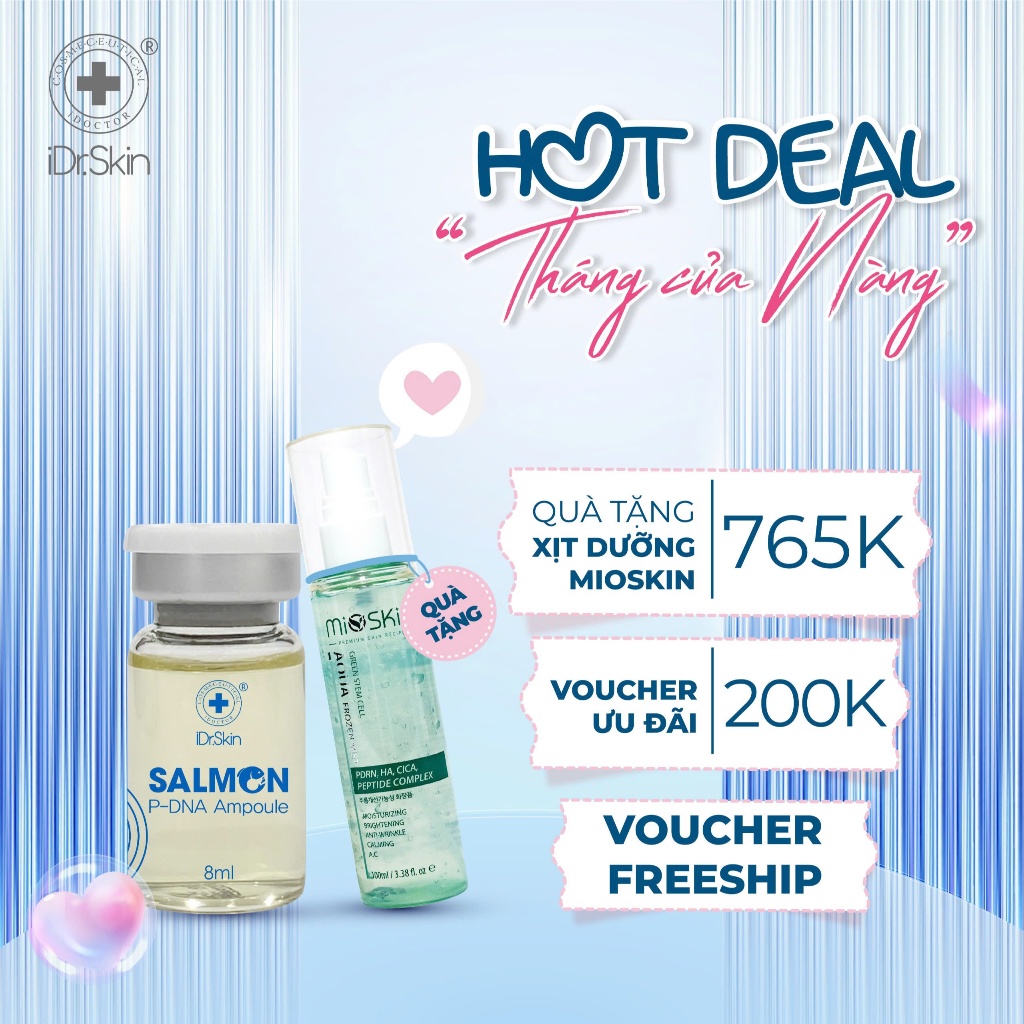 [iDr.Skin Chính Hãng] Tinh chất IDr.Skin Salmon-p Dna Ampoule phục hồi tái tạo da làm mờ các nếp nhăn 1 lọ*8ml