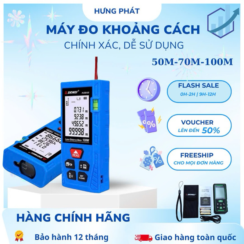 Thước đo khoảng cách SNDWAY tia Laser H-DS50- 50M màu xanh
