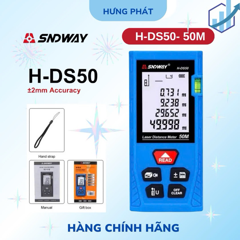 Thước đo khoảng cách SNDWAY tia Laser H-DS50- 50M màu xanh