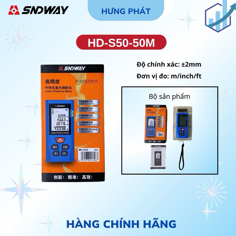 Thước đo khoảng cách SNDWAY tia Laser H-DS50- 50M màu xanh