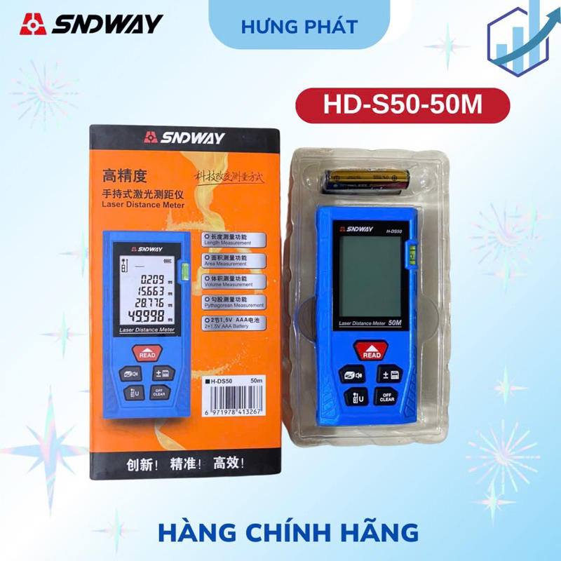 Thước đo khoảng cách SNDWAY tia Laser H-DS50- 50M màu xanh