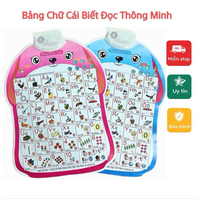 Bảng chữ cái điện tử thông minh treo tường nhiều chủ đề: động vật, trái cây, phương tiện cho bé học tập và phát triển