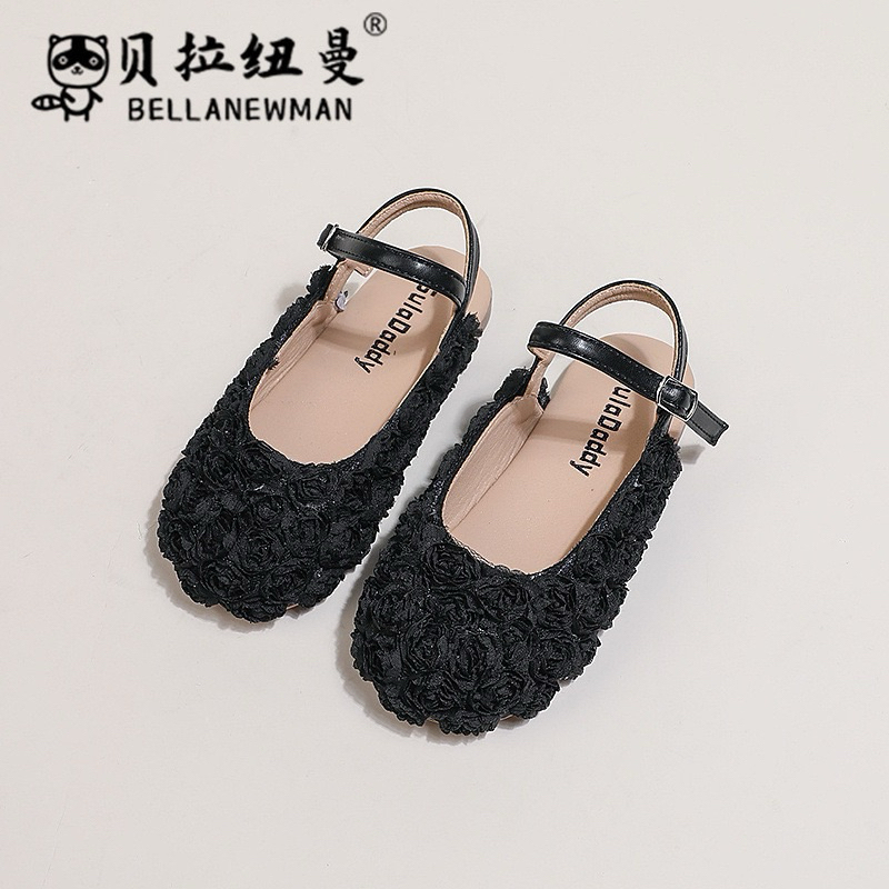 (Sẵn 28) Giày đế bệt quai đeo hoa đính xếp nhỏ dành cho bé gái