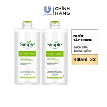 [LIVE HANNAH] Tuýp lẻ/ Combo 2 Nước Tẩy Trang sạch sâu và cấp ẩm cho da Simple Micellar Water 400ml