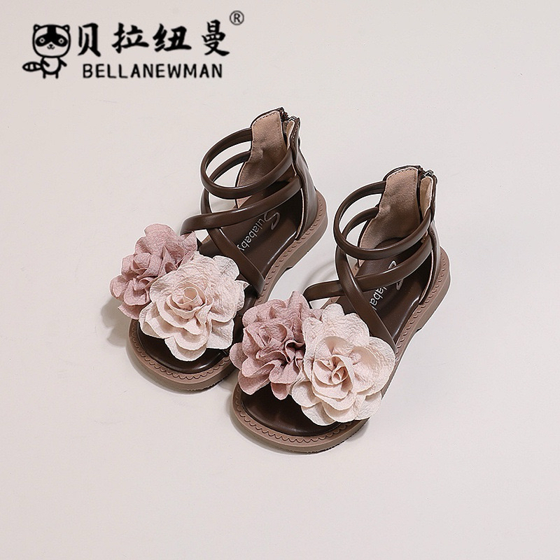 (Order) Dép sandal đính hoa khoá kéo sau đế mềm đi mùa hè dành cho bé gái