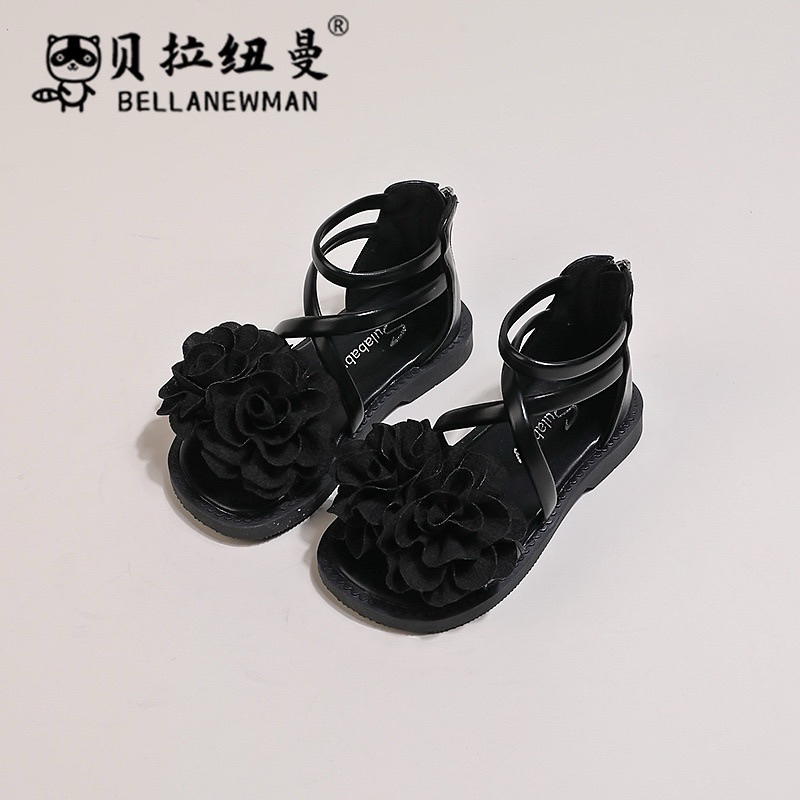 (Order) Dép sandal đính hoa khoá kéo sau đế mềm đi mùa hè dành cho bé gái