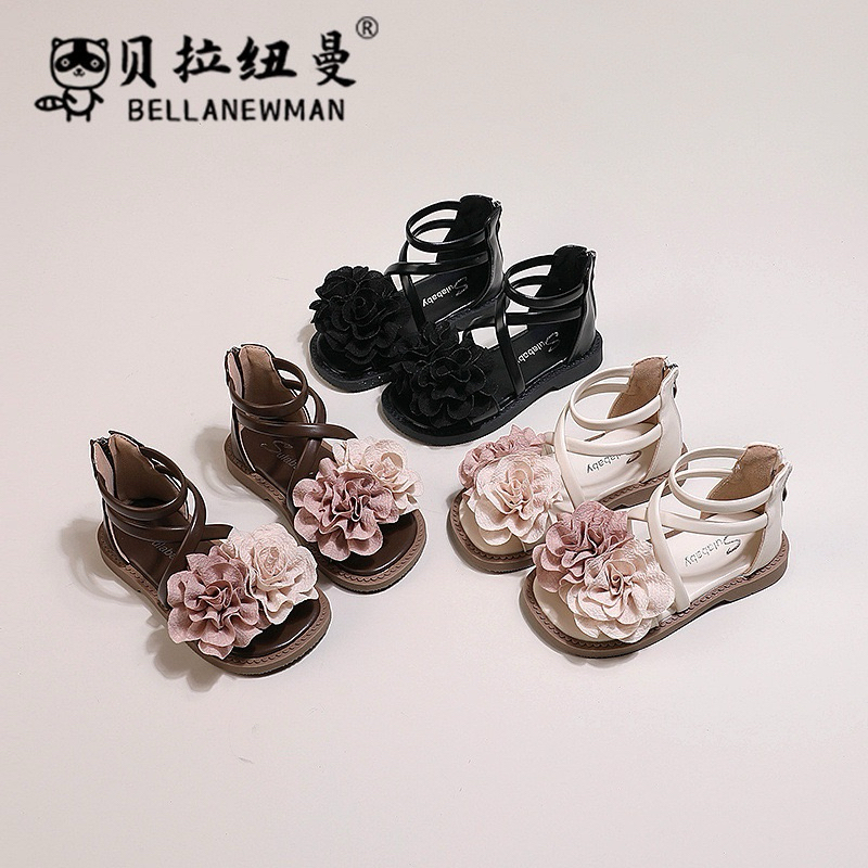 (Order) Dép sandal đính hoa khoá kéo sau đế mềm đi mùa hè dành cho bé gái